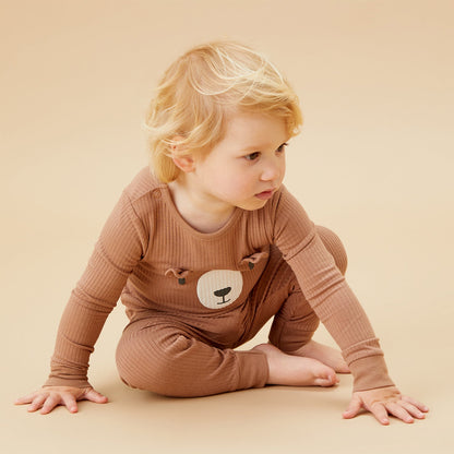 Bear Print & Ribbed Pyjamas 2 Pack