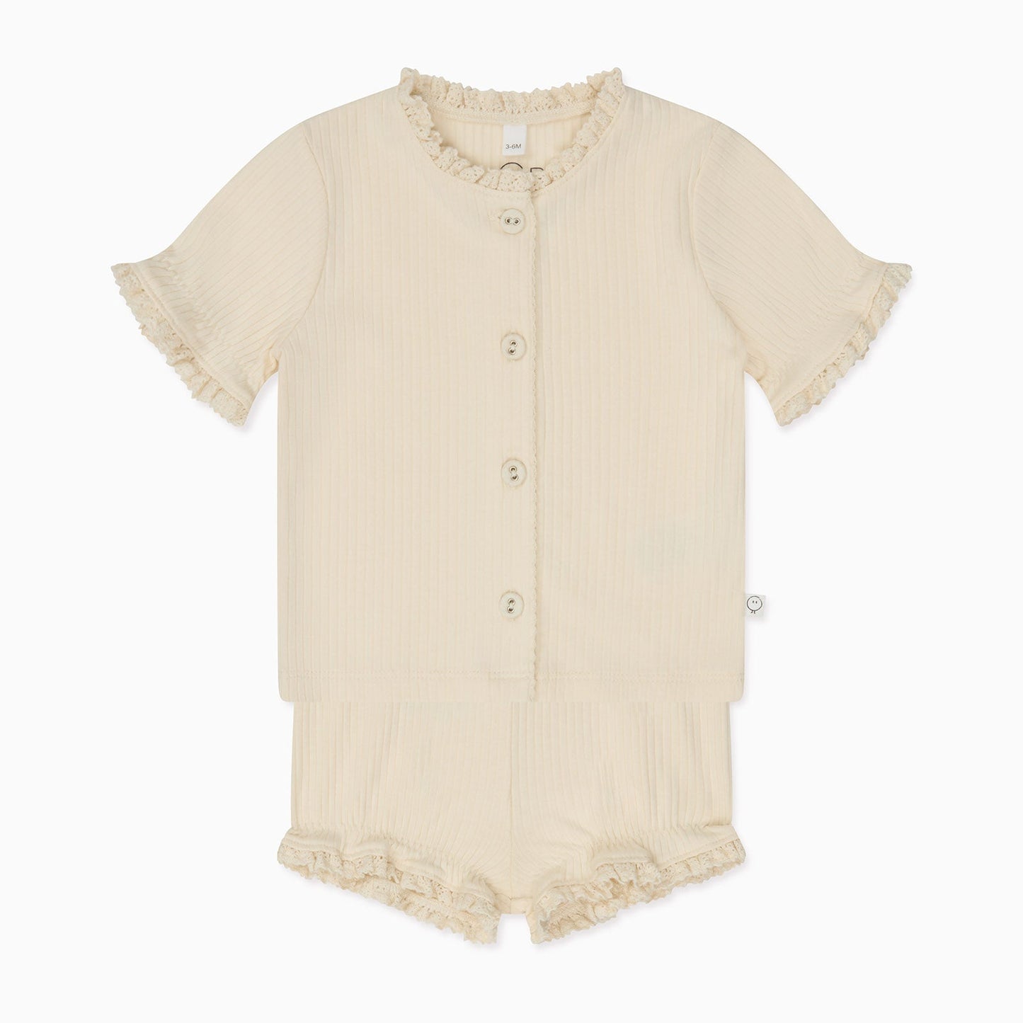Frilled Ribbed Cardigan & Shorts Outfit - Cream