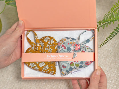 Lavender Heart Gift Box, Liberty Print English Mustard Collection, Set of Two
