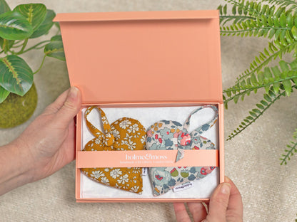 Lavender Heart Gift Box, Liberty Print English Mustard Collection, Set of Two