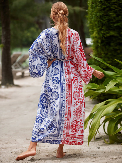 2023 New European and American Cotton Print Beach Jacket Sexy Sun Protection Cardigan Holiday Bikini Overshirt Women