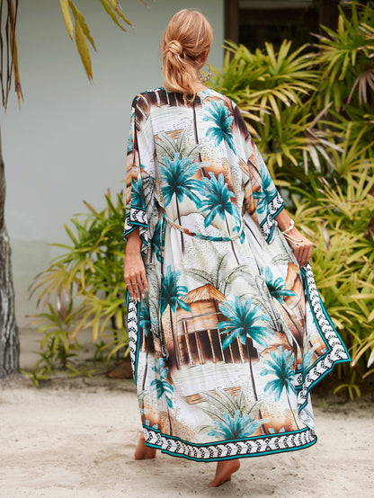 2023 New European and American Cotton Print Beach Jacket Sexy Sun Protection Cardigan Holiday Bikini Overshirt Women