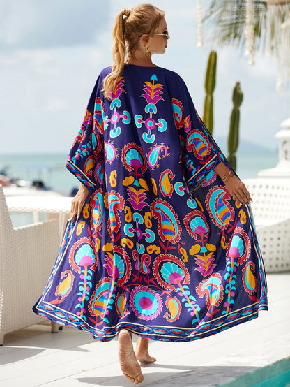 2023 New European and American Cotton Print Beach Jacket Sexy Sun Protection Cardigan Holiday Bikini Overshirt Women