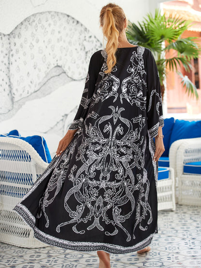 2023 New European and American Cotton Print Beach Jacket Sexy Sun Protection Cardigan Holiday Bikini Overshirt Women
