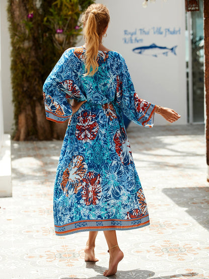 2023 New European and American Cotton Print Beach Jacket Sexy Sun Protection Cardigan Holiday Bikini Overshirt Women
