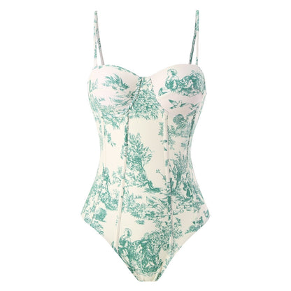 2025 European and American New Style One-Piece Swimsuit for Women, Slim-Fitting, Retro Tie-Up, Sun-Protective Long Skirt Two-Piece Set, Hard-Packed Swimsuit