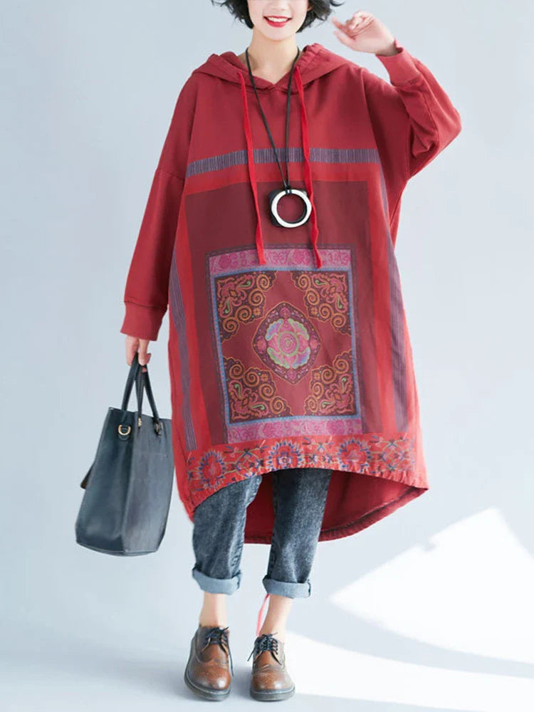 Amax luluE 2024 Autumn Womens Printed Loose Hooded Long Hoodies Fashion Clothes Ladies Luxury Classic Vintage Casual Sweatshirts
