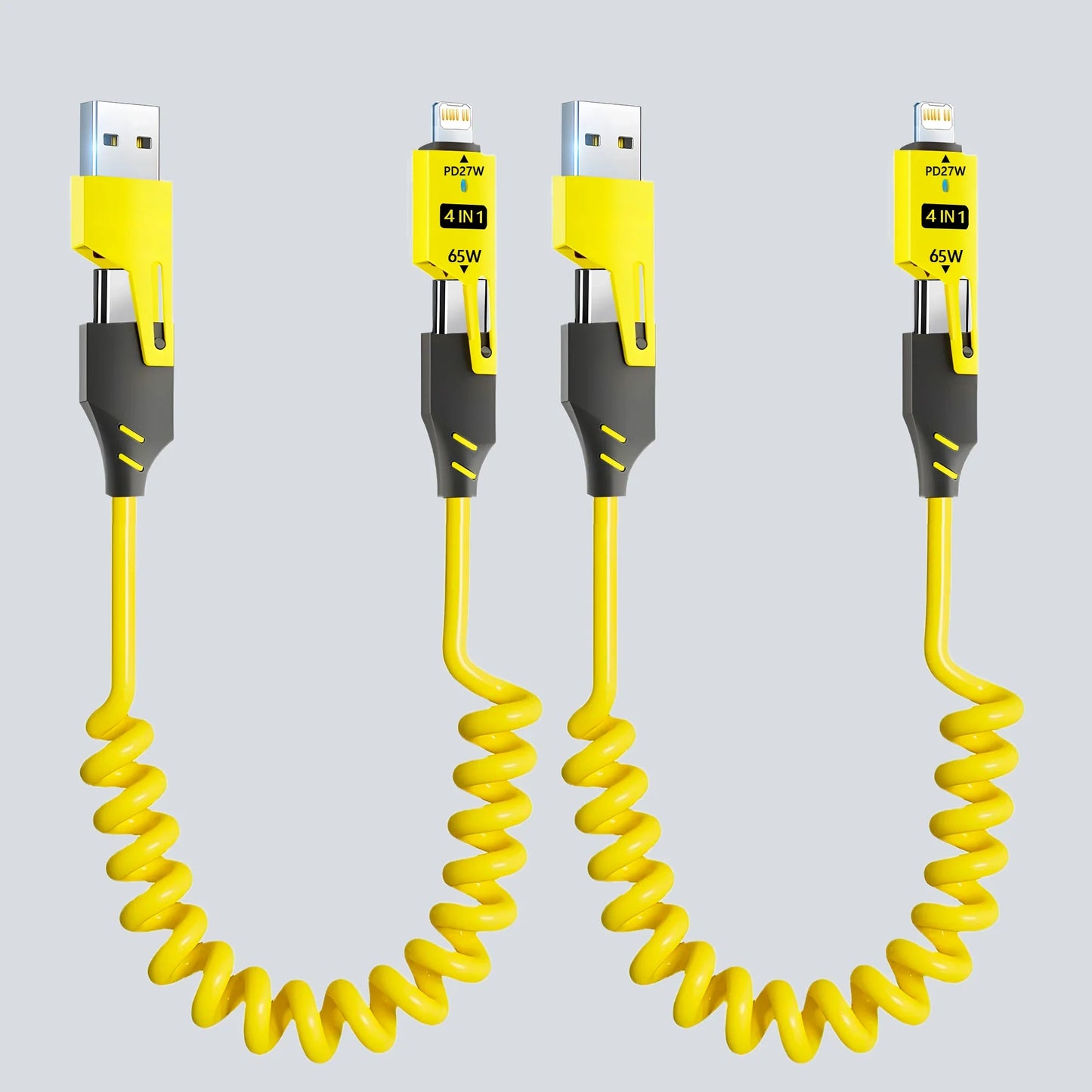1/2PCS 4-in-1 Spring Data Cable & 65W Quick Charger: 6A USB Type-C Telescopic Wire Compatible with iPhone/iPad/MacBook/Huawei