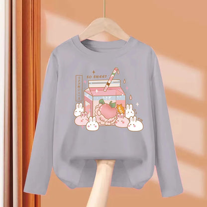 Autumn Sweet Cartoon T-shirt for Baby Girls Long Sleeve Lovely Tops 3-14T Girls Spring Clothing