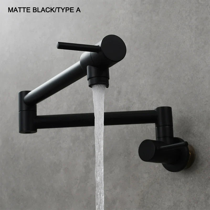 Brass Pot Filler Tap Wall Mount Foldable Kitchen Faucet Single Cold Single Hole Sink Tap Rotate Folding Spout Chrome Gold Black