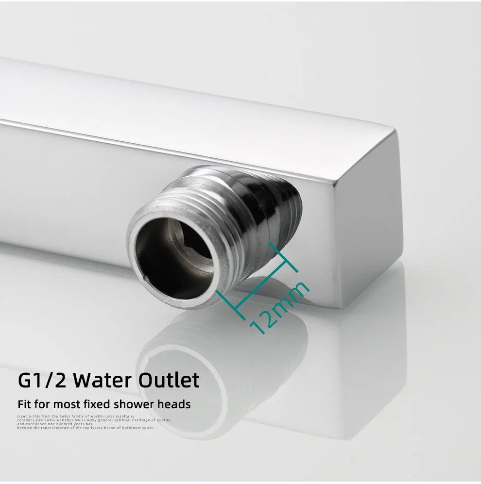 Ciencia 304 Stainless Steel Square Shower Arm G1/2 Bathroom Shower Arm Wall Mounted for Fixed Rain Shower Head