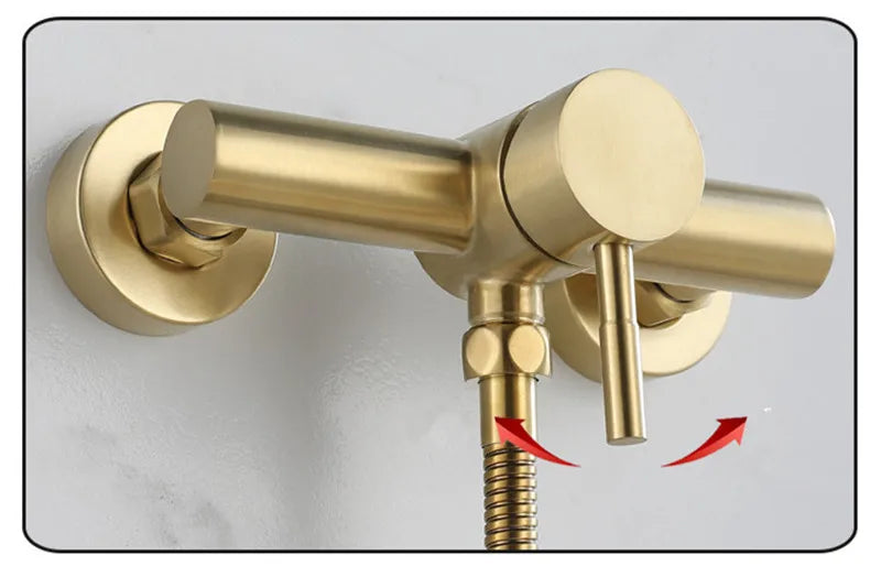 Brushed Gold Bathroom Shower Faucet Set Wall Mounted Shower Faucet, Bathroom Cold and Hot Bath and Shower Mixer Taps Brass