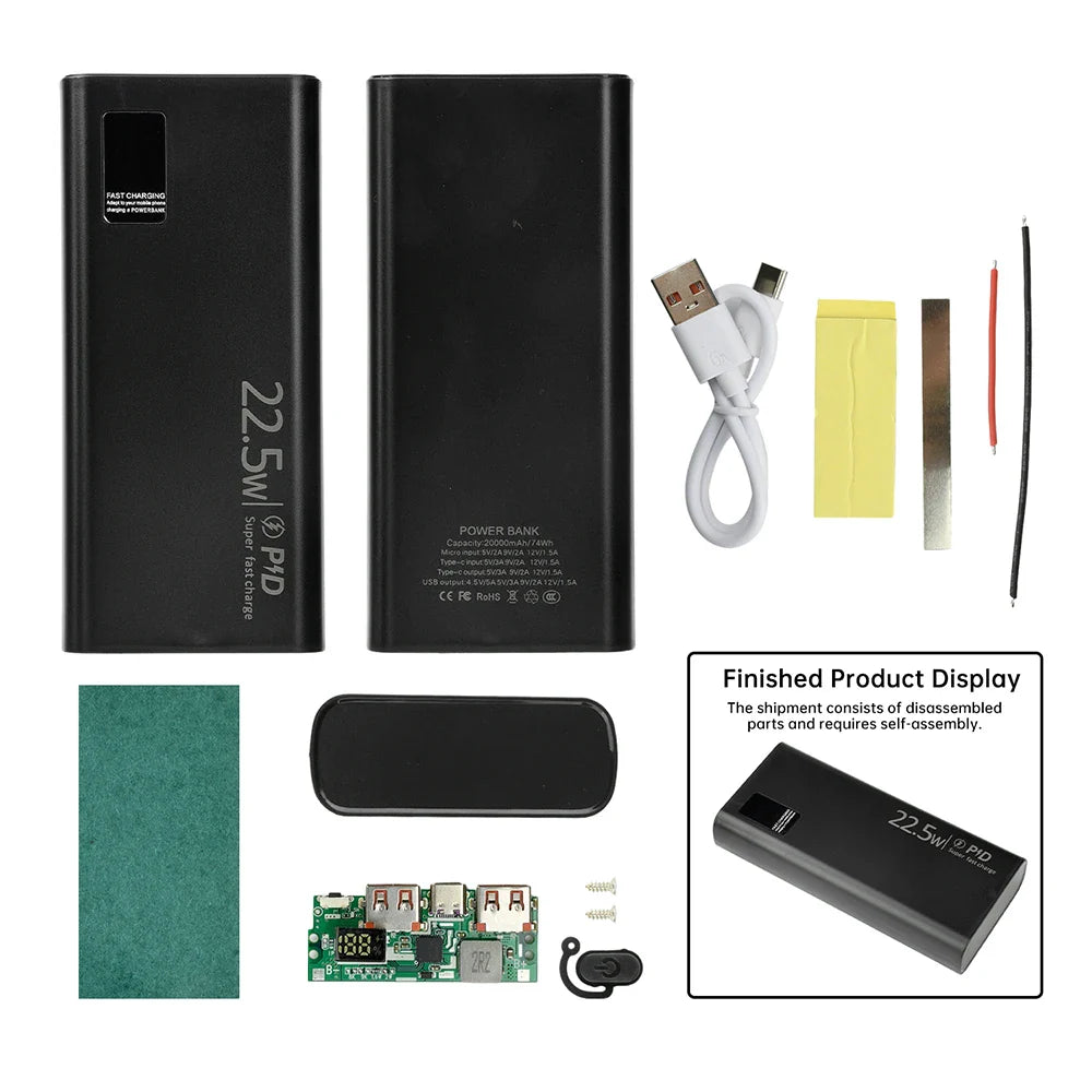 DIY Shell 1260110 Battery Holder Power Bank Case Dual USB Mobile Phone Charger TypeC 20000mAh Battery Storage Box Detachable