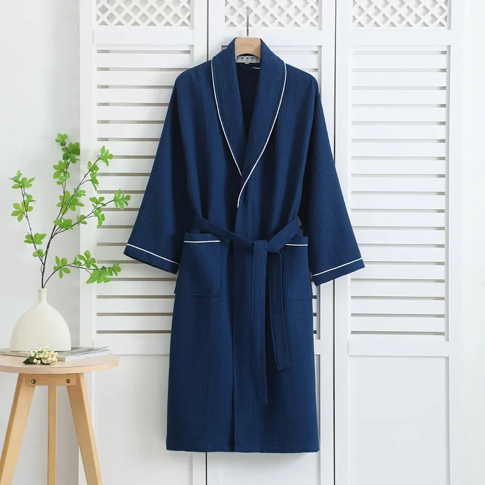 100% Cotton Women's Robe PAJAMA Home Dress Spring Autumn Waffle Bathrobe Kimono Gown Loose Casual Sleepwear Loungewear Negligee