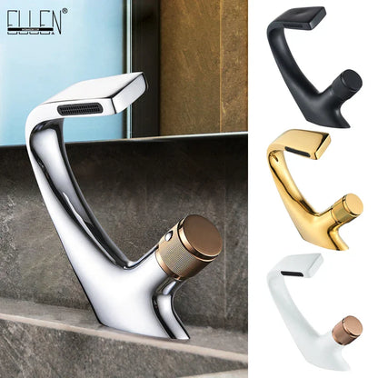 Black Faucet Bathroom Sink Faucets Hot Cold Water Mixer Crane Deck  Mounted Single Hole Bath Tap Chrome Finished ELM457