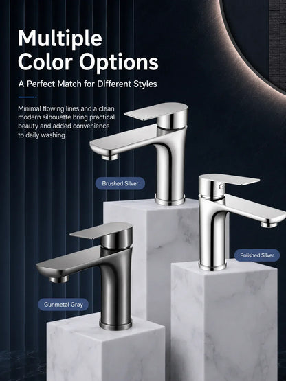 304 Stainless Steel Bathroom Sink Faucet Hot Cold Mixer Tap Single Handle Washbasin Faucet for Vanity