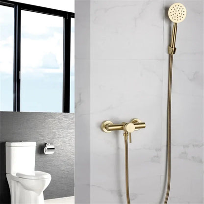 Brushed Gold Bathroom Shower Faucet Set Wall Mounted  ,  Cold and Hot Bath and  Mixer Taps Brass