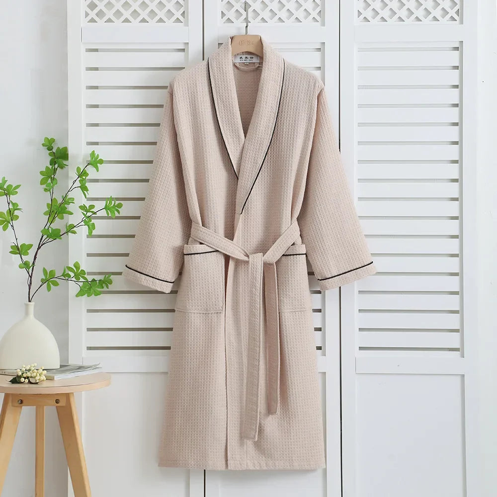 100% Cotton Women's Robe PAJAMA Home Dress Spring Autumn Waffle Bathrobe Kimono Gown Loose Casual Sleepwear Loungewear Negligee