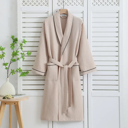 100% Cotton Women's Robe PAJAMA Home Dress Spring Autumn Waffle Bathrobe Kimono Gown Loose Casual Sleepwear Loungewear Negligee