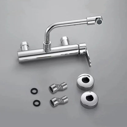 Brass Black Kitchen Faucets 360 Rotate Dual Hole Wall Mounted Silver Bathroom Faucet Cold Hot Water Folding Crane Sink Mixer Tap