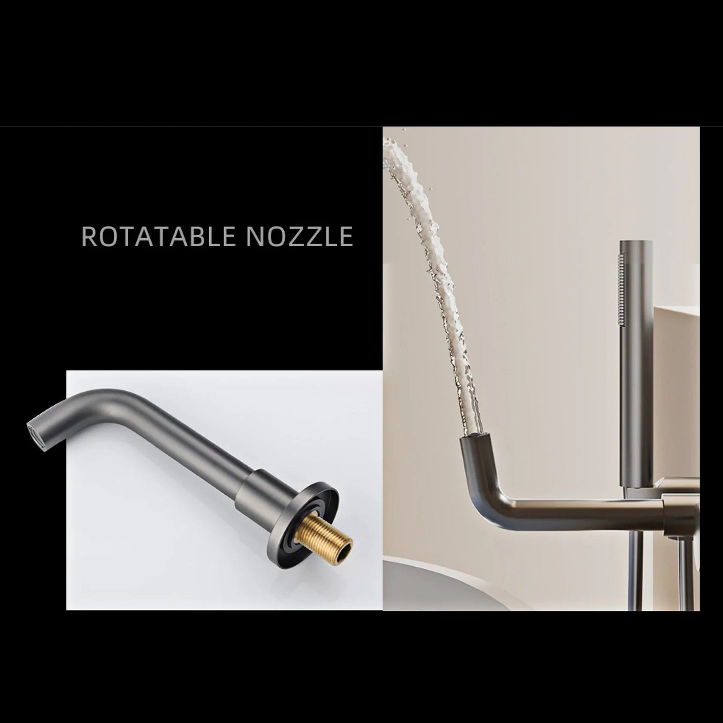 Bathroom Minimalist Gun Gray Brass Wall Mounted Bathtub Faucet with Dual Handles for Hot & Cold Water Dual Function Shower Mixer