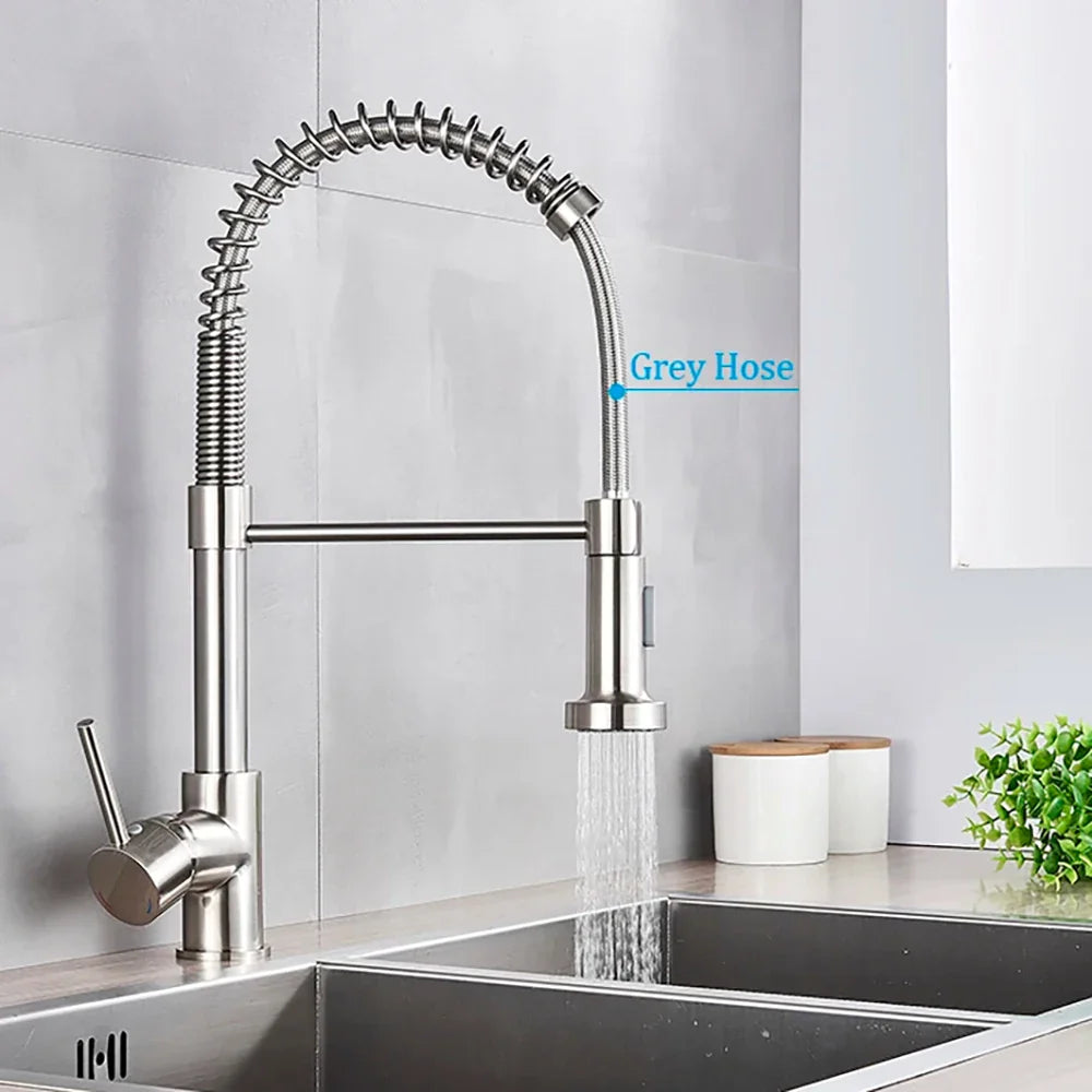 Black kitchen faucet, stainless steel mixer faucet, 360-degree rotating spray nozzle, kitchen sink, hot and cold water faucet.