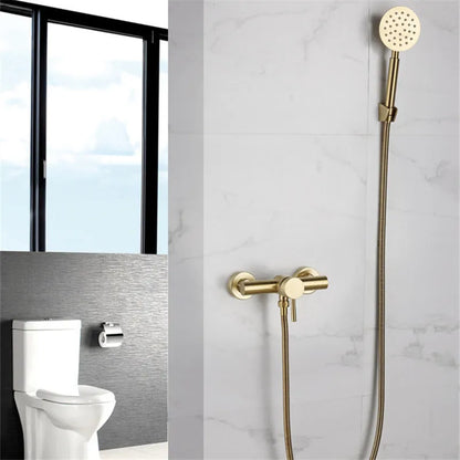 Brushed Gold Bathroom Shower Faucet Set Wall Mounted Shower Faucet, Bathroom Cold and Hot Bath and Shower Mixer Taps Brass