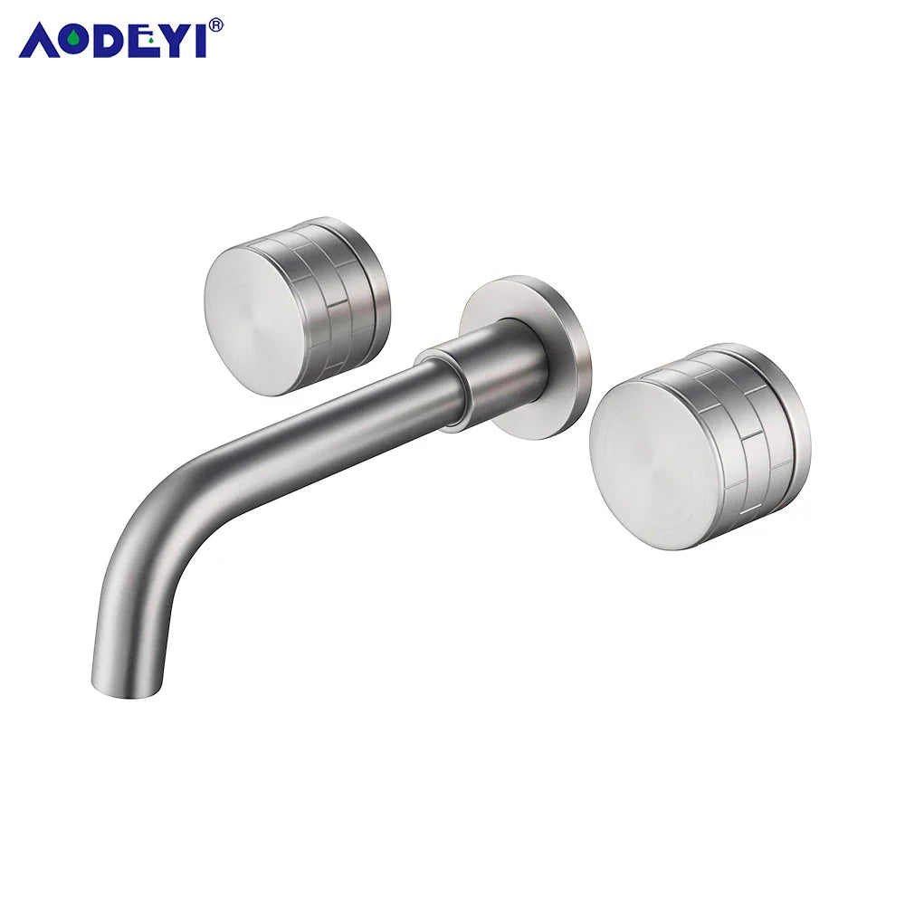 Black Bathroom Faucet Brass Double Lever Wall Mounted Sink Faucets Hot Cold Water Polished Taps Basin Mixer Brushed Gold Tap Set