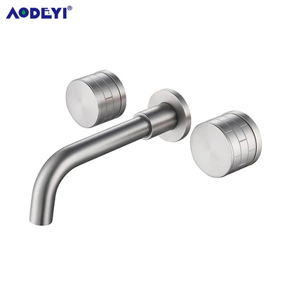 Black Bathroom Faucet Brass Double Lever Wall Mounted Sink Faucets Hot Cold Water Polished Taps Basin Mixer Brushed Gold Tap Set