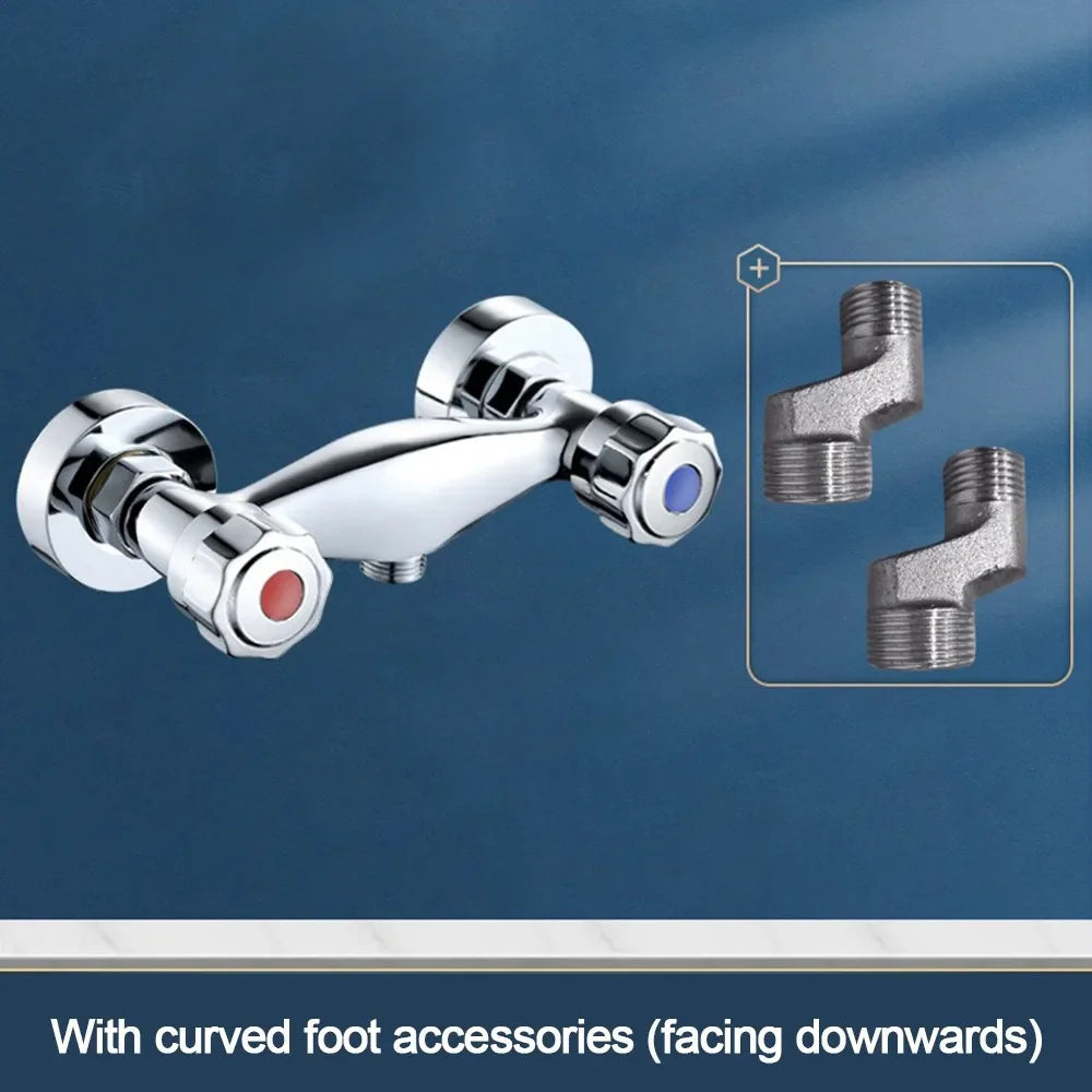 Durable Metal Out Water Inlet Valve Double Control Hot and Cold Double Shower Faucet Valve Wall Mounted Diverter Valve