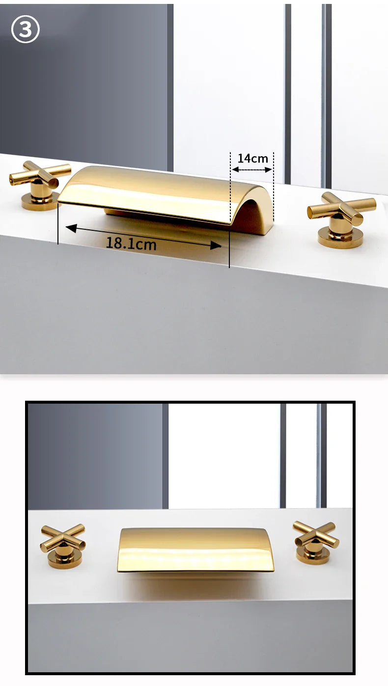 3PCS Bathroom Bathtub Faucet Basin Faucet Deck Mounted  Spa Tub Mixer Tap Cold Hot Mixer Waterfall  Matte Black or Gold Color