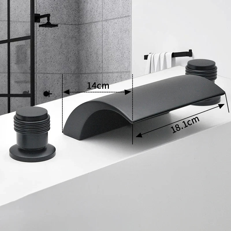 3PCS Bathroom Bathtub Faucet Basin Faucet Deck Mounted  Spa Tub Mixer Tap Cold Hot Mixer Waterfall  Matte Black or Gold Color
