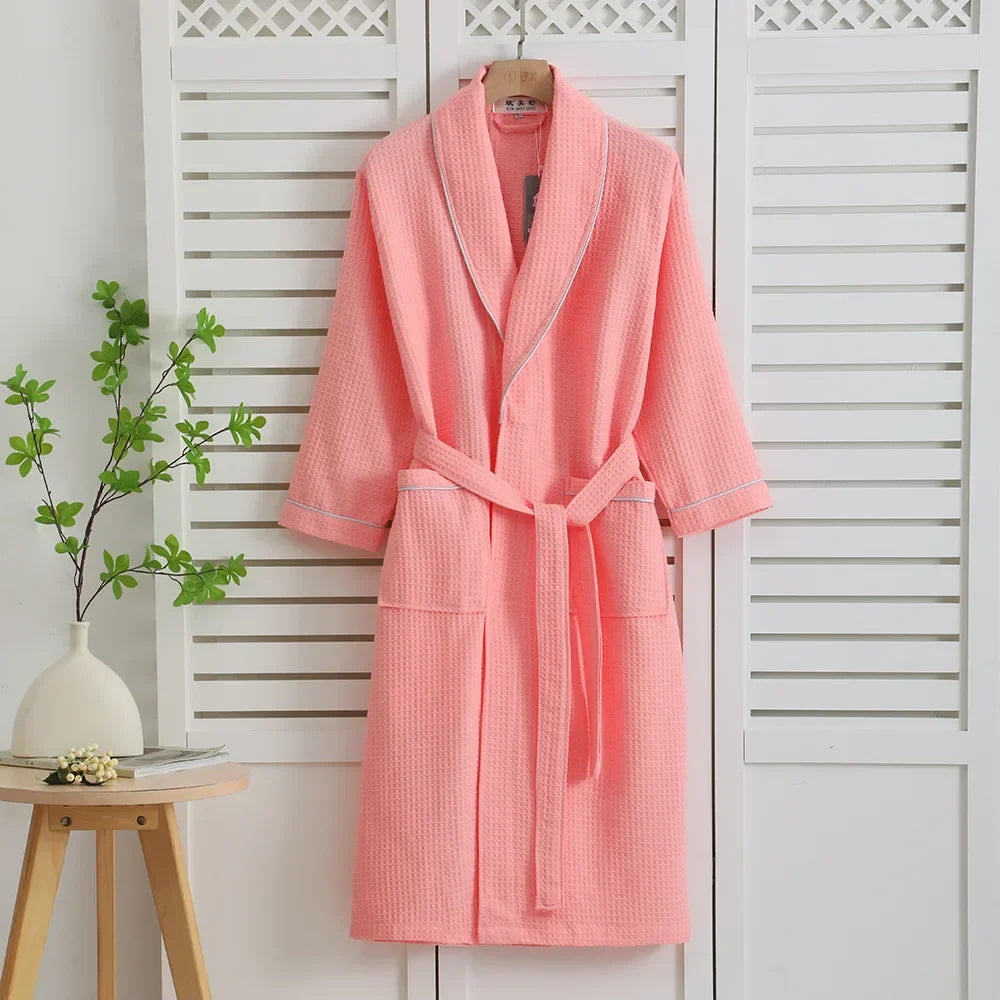 100% Cotton Women's Robe PAJAMA Home Dress Spring Autumn Waffle Bathrobe Kimono Gown Loose Casual Sleepwear Loungewear Negligee