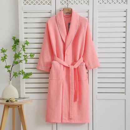 100% Cotton Women's Robe PAJAMA Home Dress Spring Autumn Waffle Bathrobe Kimono Gown Loose Casual Sleepwear Loungewear Negligee