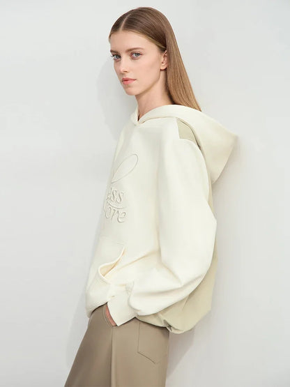 Amii 2024 Winter Clothes Women Long-sleeved Color Matching Embroidery Pocket Fleece Hooded Sweater Loose Casual Tops 12444202
