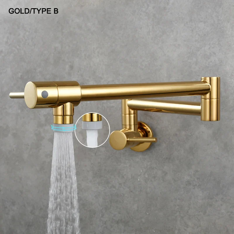 Brass Pot Filler Tap Wall Mount Foldable Kitchen Faucet Single Cold Single Hole Sink Tap Rotate Folding Spout Chrome Gold Black