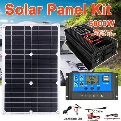 3000W/4000W/5000W/6000W Solar Panel System Power Inverter Kit 12V to 220V with 18V Solar Panel+30A Charge Controlle Power