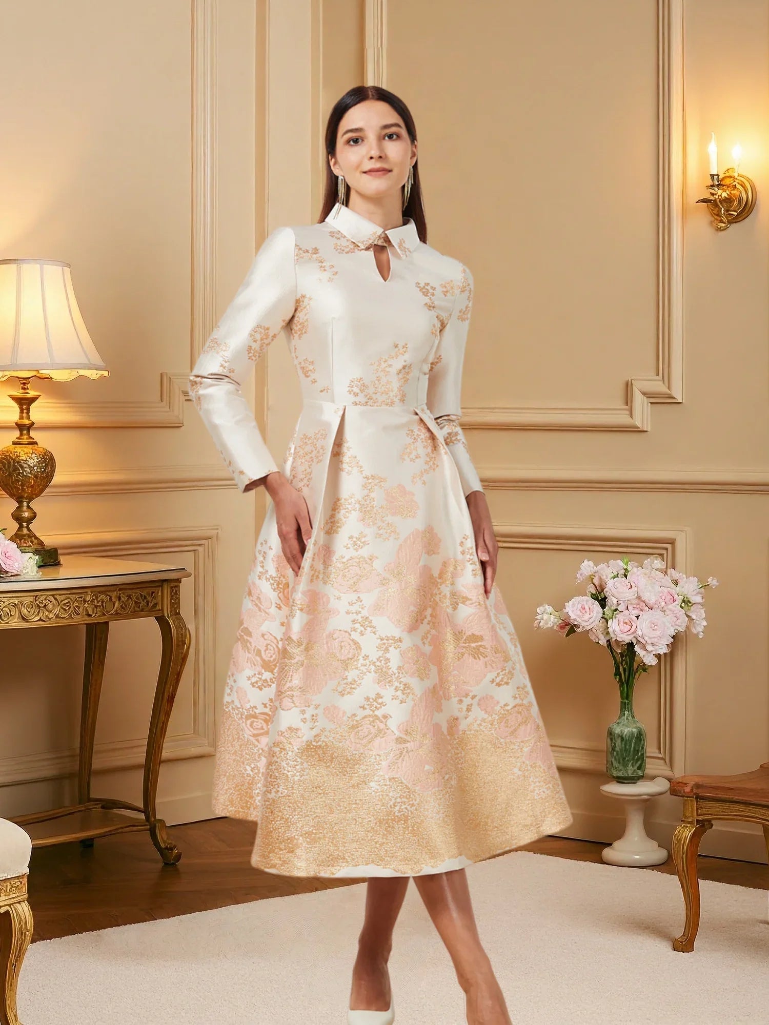 DEVCHATA Women Luxury Long Maxi Jacquard Dresses Flower Party Prom Gown Fashion New Arrival Evening Vestido