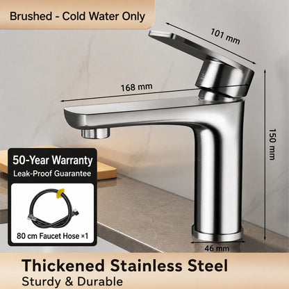 304 Stainless Steel Bathroom Sink Faucet Hot Cold Mixer Tap Single Handle Washbasin Faucet for Vanity