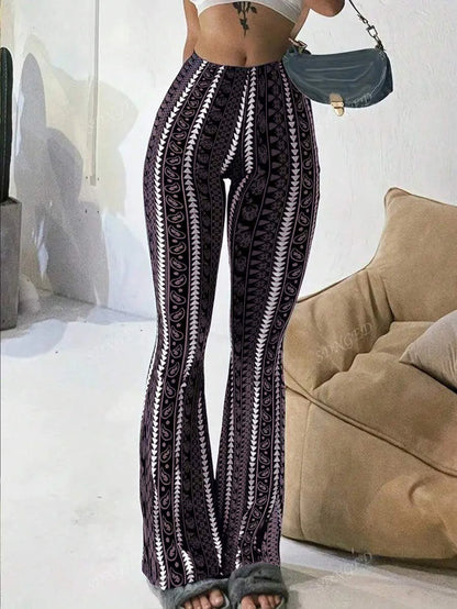 Autumn Winter Y2k Trousers Casual Fashion Long Pants Tight Casual Tight Vintage Sexy Stripe Female Clothes Chic Flare Pants