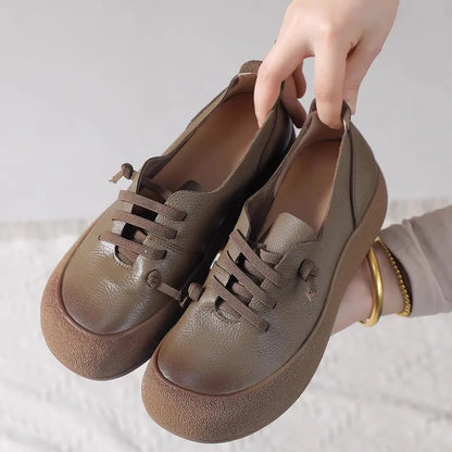 2025 Spring Autumn New Leather Women's Shoes Soft soled Comfortable Versatile Thick soled Casual Shoes Retro Leather Shoes