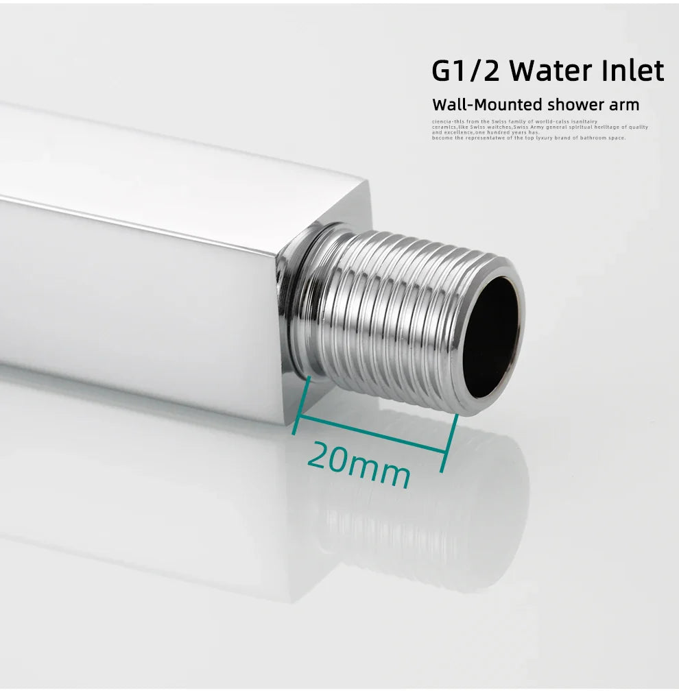 Ciencia 304 Stainless Steel Square Shower Arm G1/2 Bathroom Shower Arm Wall Mounted for Fixed Rain Shower Head