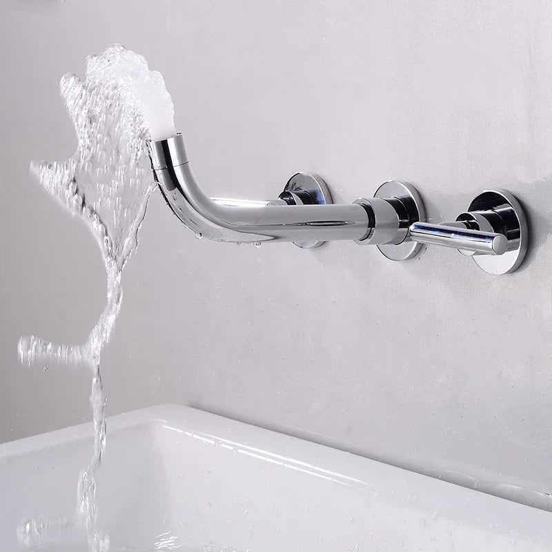 BAKALA Brass Matte Black Bathroom Sink Faucet Tap Hot Cold Wash Basin Water Swivel Spout Wall Mounted Bath Mixer