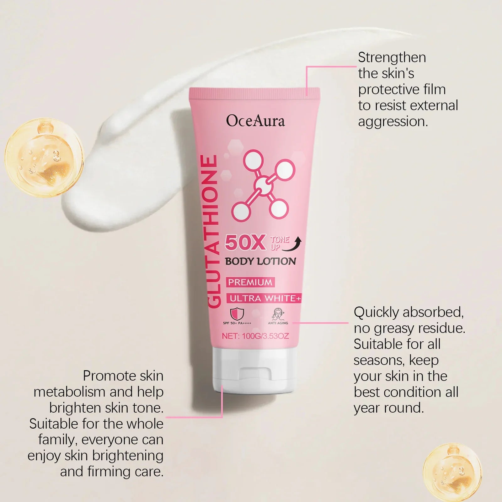 100G Glutathione Body Cream Daily Moisturizing Nourishing Brightening Tone Lasting Fragrance Improve Dullness Smooth Body Lotion