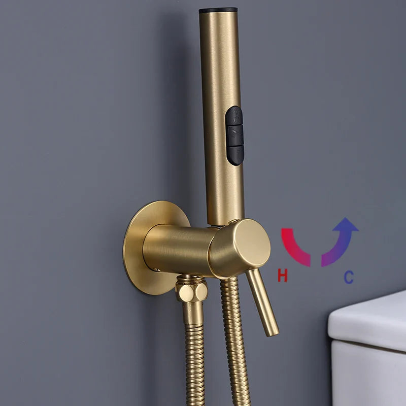 Brass Bidet Faucet 304Stainless Steel Portable Toilet Bidet Sprayer Set Toilet Faucet Hygienic Shower Hot Cold Water Shoer Head