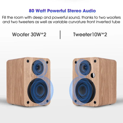 Bestisan 80W 2.0 Channel Wireless Speakers for PC TV Home Theater Sound System USB/coax/Optical Bookshelf Active Subwoofer SR04