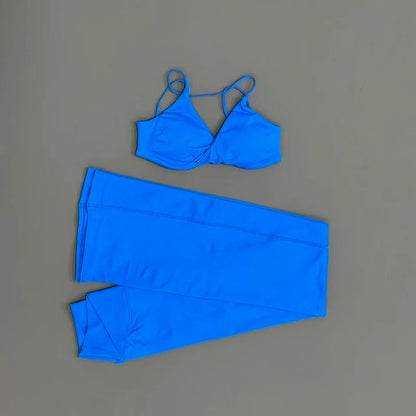 2Pcs Women Sports Yoga Set Halter Neck Sports Bra Flare Leggings Seamless Hip Lifting Quick Dry Gym Fitness Workout Activewear