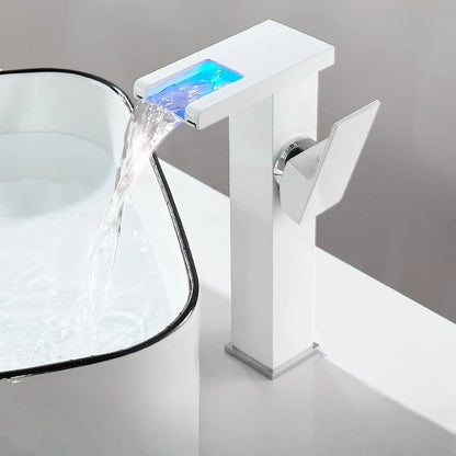 Black Bathroom Sink Faucet Single Hole Cold and Hot Water Mixing Valve Faucet 3 Colors Changing Color Changing Waterfall Faucet