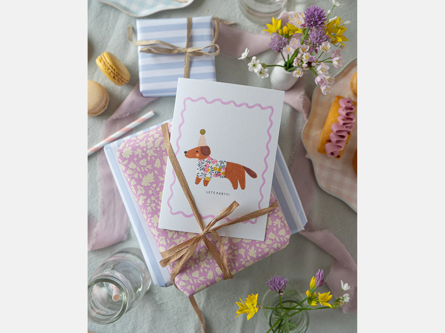 Sausage Dog Birthday Card - Liberty Wiltshire Bud Print