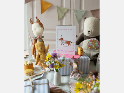 Sausage Dog Birthday Card - Liberty Wiltshire Bud Print